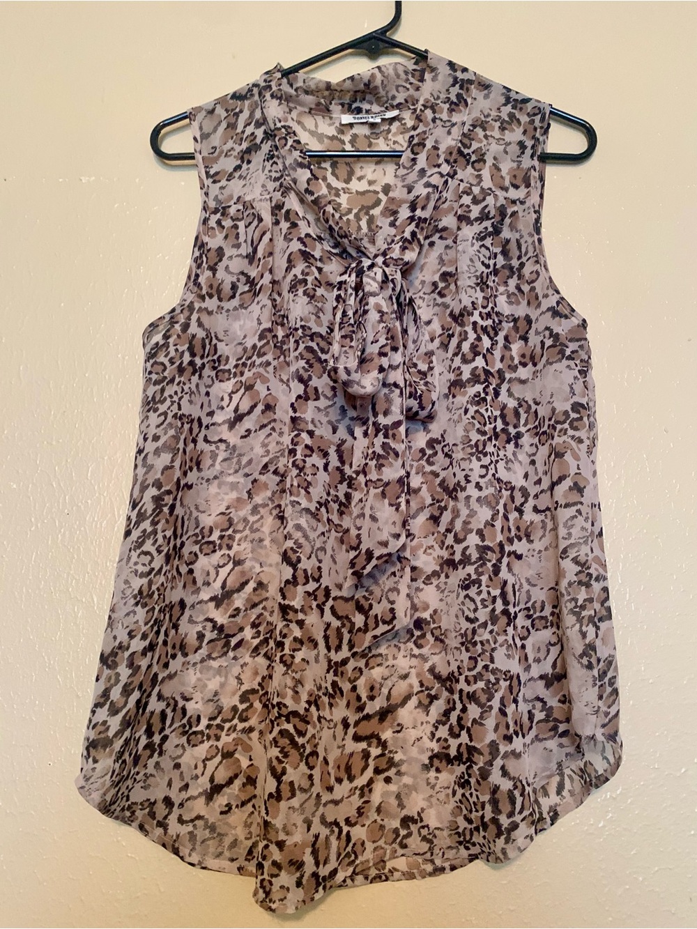 Sleeveless Tie-Neck Animal Print Blouse - Taupe Brown
